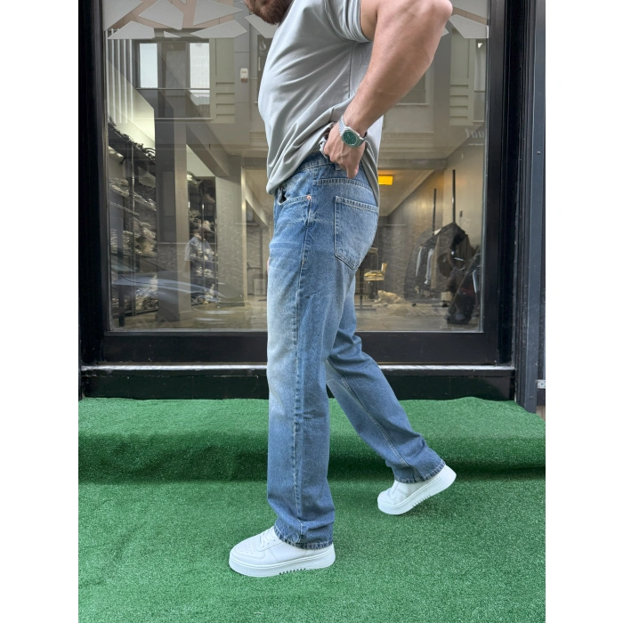 Koyu Mavi Taş Yıkama Baggy Kalıp Kot