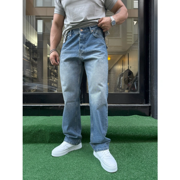 Koyu Mavi Taş Yıkama Baggy Kalıp Kot