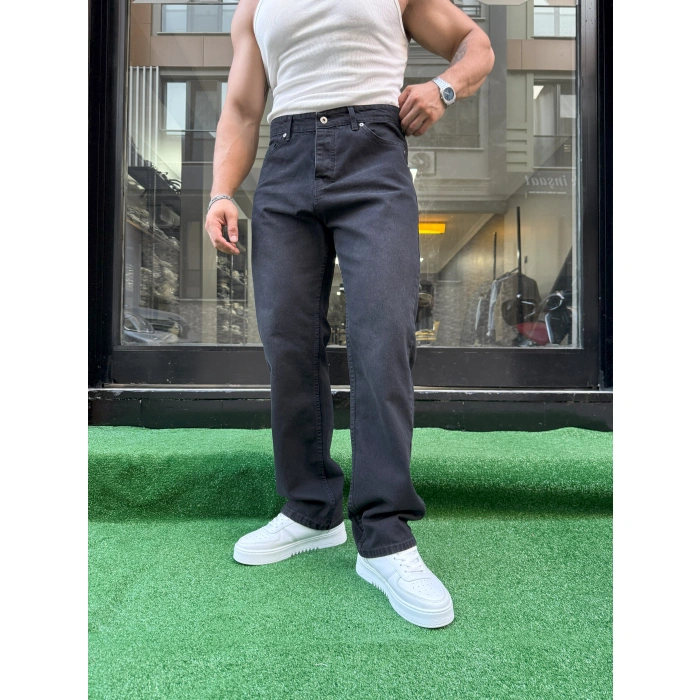 Siyah Taş Yıkama Baggy Kalıp Kot Pantolon