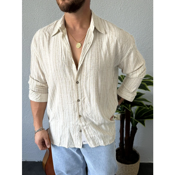Viskon Gerçek Keten Gömlek Krem