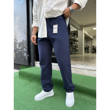 Baggy Kalıp Keten Pantolon Lacivert