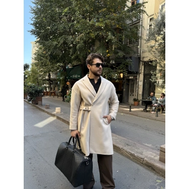 Kendinden Kuşak Kemerli Krem Kaban