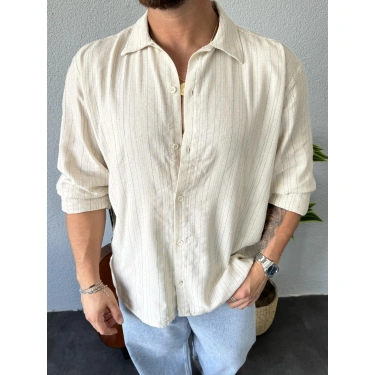 Viskon Gerçek Keten Gömlek Krem