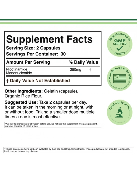 Double Wood NMN Nicotinamide Mononucleotide 250 mg 60 Kapsül