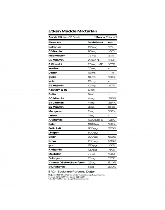 VERA-X NUTRITION MULTI-X COMPLETE DAILY VITAMIN | 60 KAPSÜL | 30 SERVİS