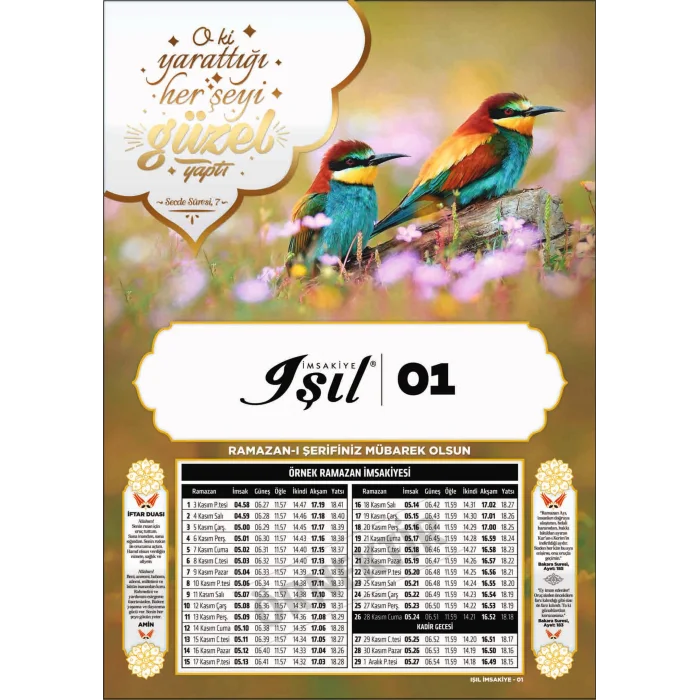 Yaldızlı Karton İmsakiye Işıl-01