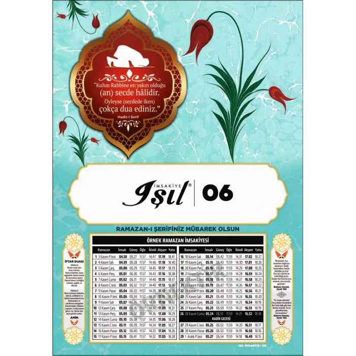 Yaldızlı Karton İmsakiye Işıl-06