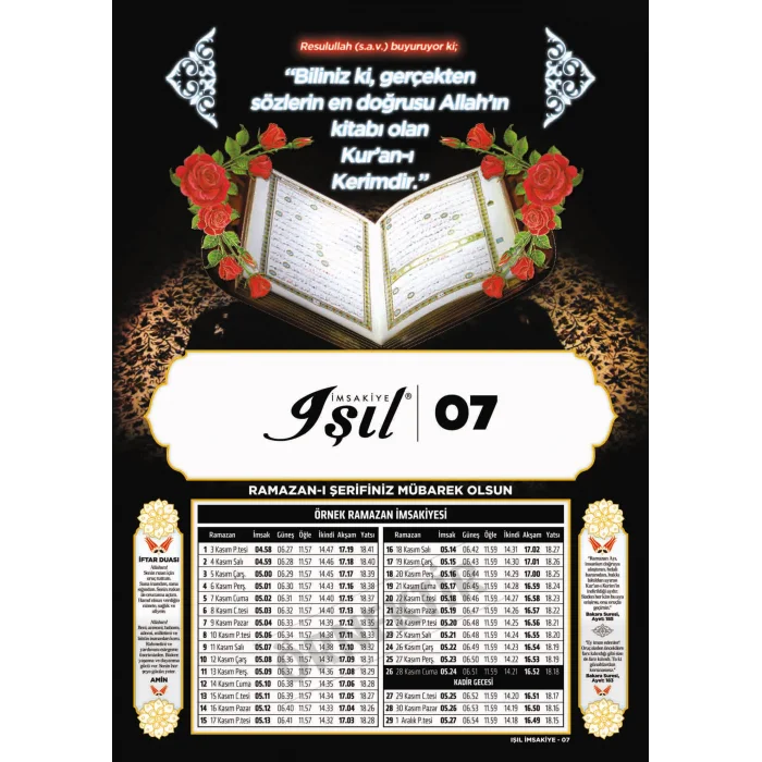 Yaldızlı Karton İmsakiye Işıl-07