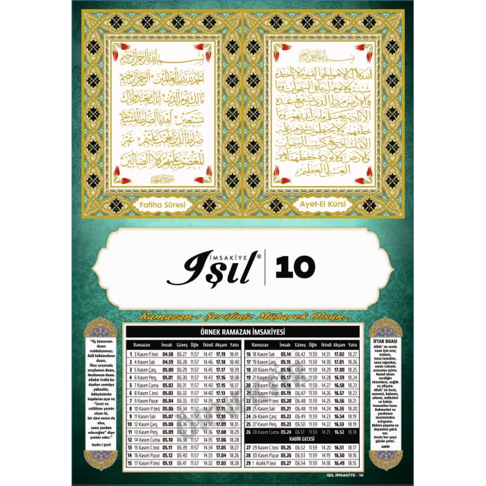 Yaldızlı Karton İmsakiye Işıl-10