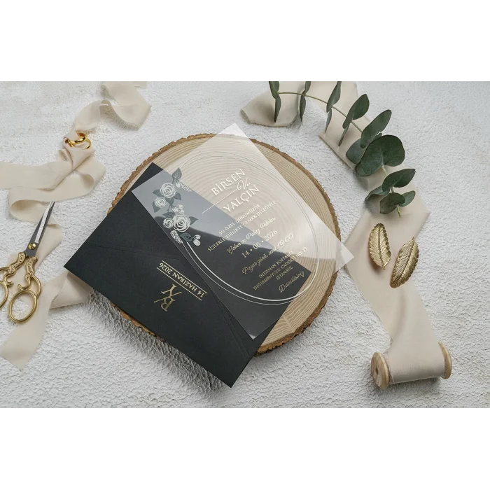 Ekonom Şeffaf Model Lüks Düğün Davetiyesi 9213