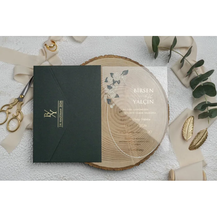 Ekonom Şeffaf Model Lüks Düğün Davetiyesi 9213