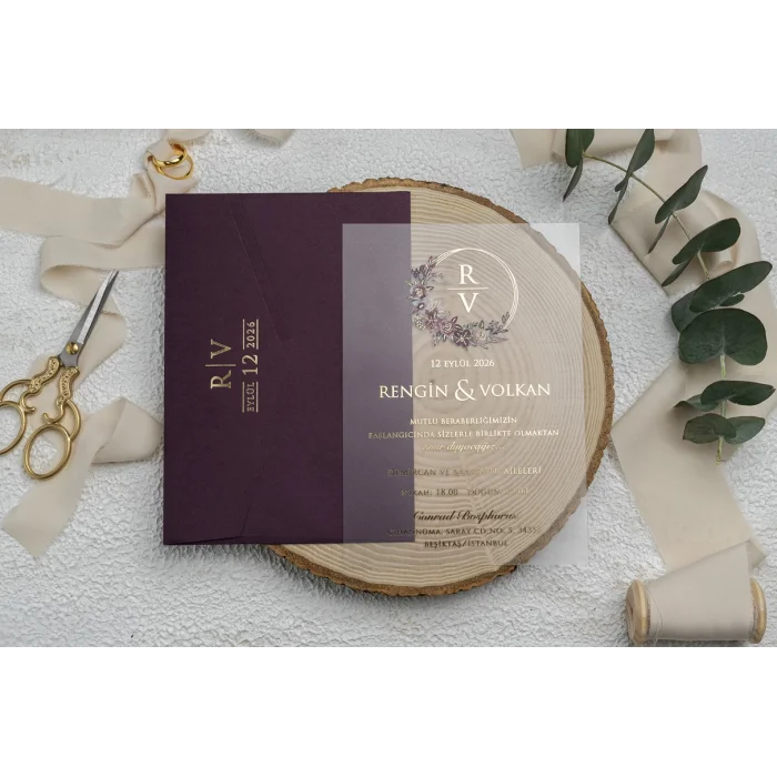 Ekonom Şeffaf Model Lüks Düğün Davetiyesi 9267