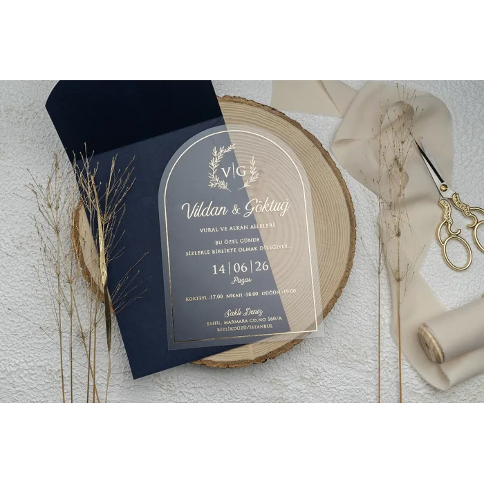 Ekonom Şeffaf Model Lüks Düğün Davetiyesi 9311