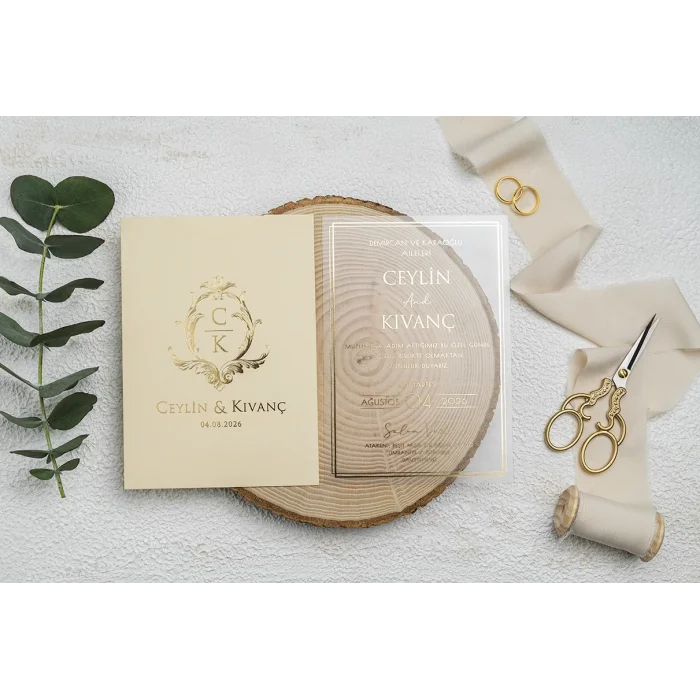 Ekonom Şeffaf Model Lüks Düğün Davetiyesi 9316