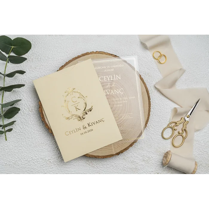 Ekonom Şeffaf Model Lüks Düğün Davetiyesi 9316