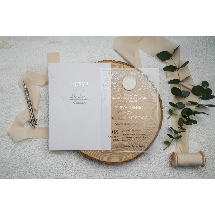 Ekonom Şeffaf Model Lüks Düğün Davetiyesi Mühürsüz 9364