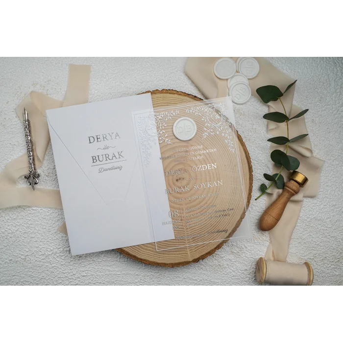 Ekonom Şeffaf Model Lüks Düğün Davetiyesi Mühürsüz 9364