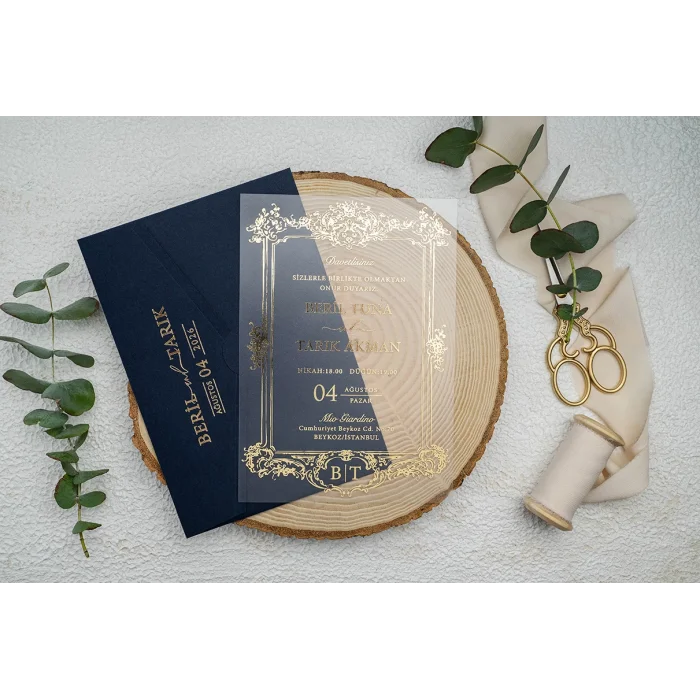 Ekonom Şeffaf Model Lüks Düğün Davetiyesi 9367