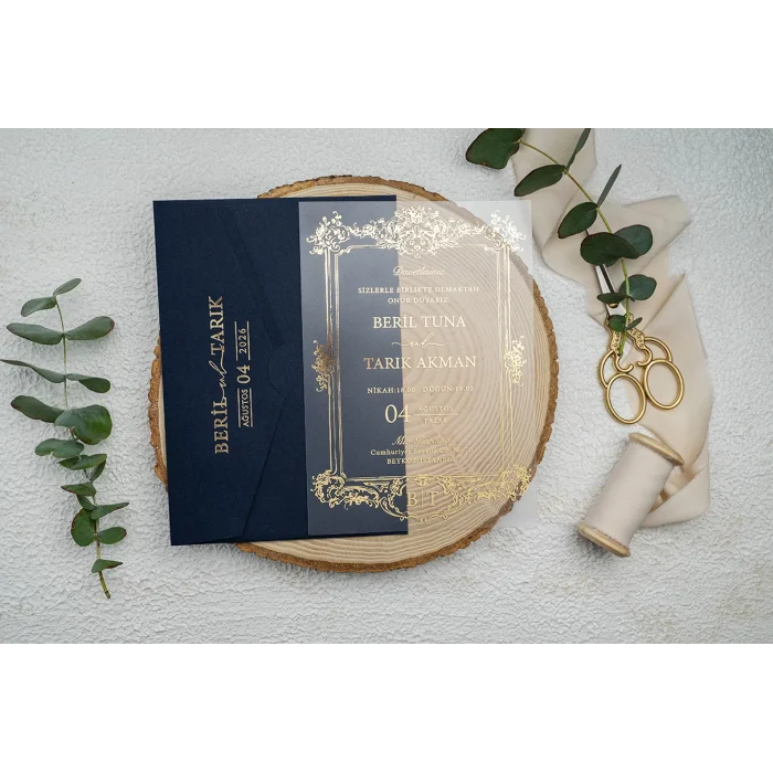 Ekonom Şeffaf Model Lüks Düğün Davetiyesi 9367