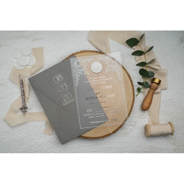 Ekonom Şeffaf Model Lüks Düğün Davetiyesi 9368