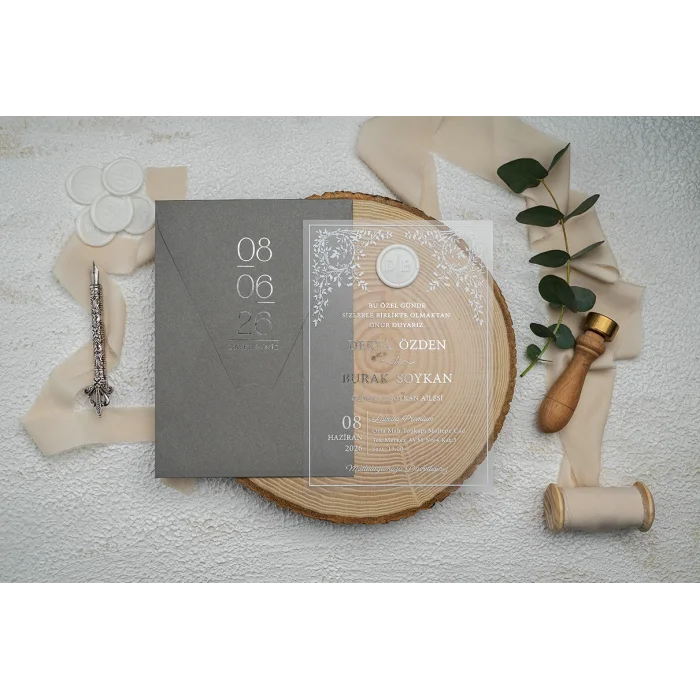 Ekonom Şeffaf Model Lüks Düğün Davetiyesi 9368