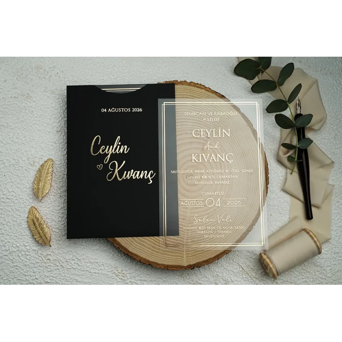 Ekonom Şeffaf Model Lüks Düğün Davetiyesi 9371