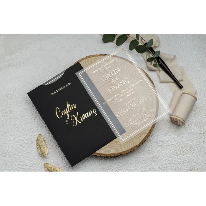 Ekonom Şeffaf Model Lüks Düğün Davetiyesi 9371