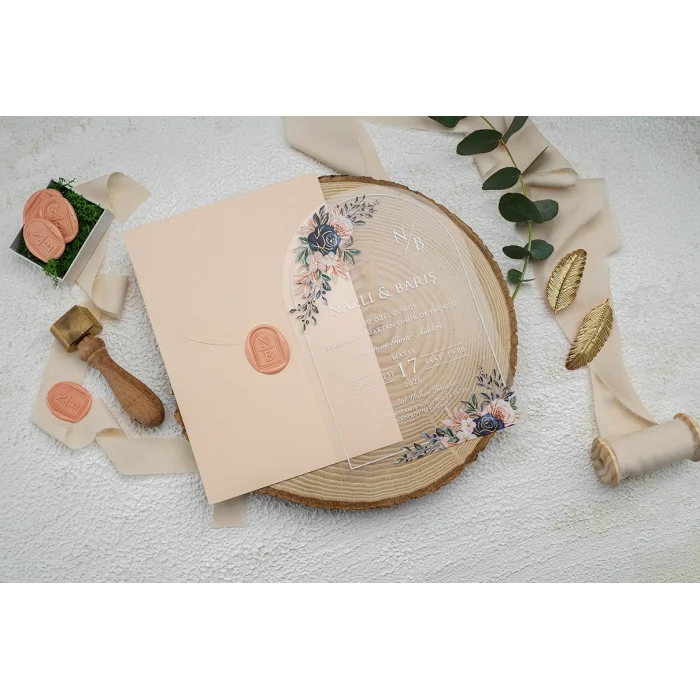 Ekonom Şeffaf Model Lüks Düğün Davetiyesi Mühürsüz 9365