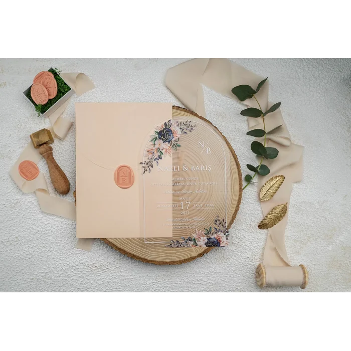 Ekonom Şeffaf Model Lüks Düğün Davetiyesi Mühürsüz 9365