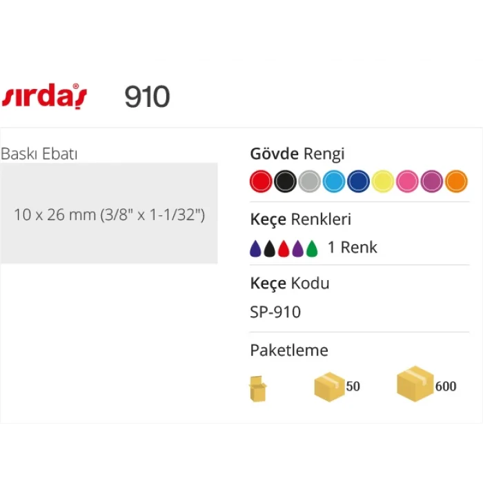 Sırdaş İsim Kaşesi 910 Baskı Alani 10x26 mm.