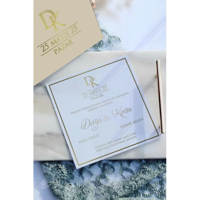 Yaldız Baskılı Kare Davetiye 2331