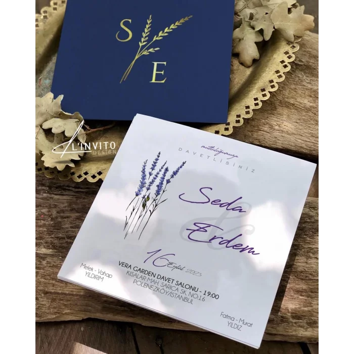 Yaldız Baskılı Kare Davetiye 2494