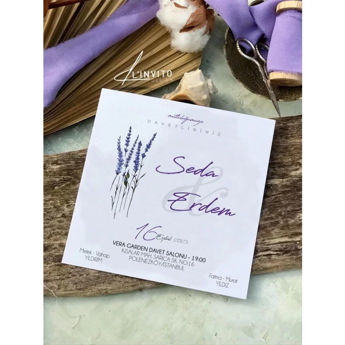 Yaldız Baskılı Kare Davetiye 2494