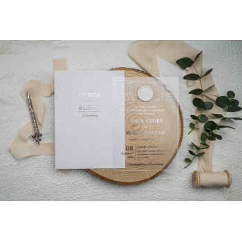 Ekonom Şeffaf Model Lüks Düğün Davetiyesi Mühürsüz 9364