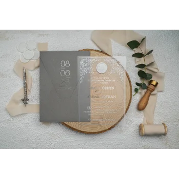 Ekonom Şeffaf Model Lüks Düğün Davetiyesi 9368