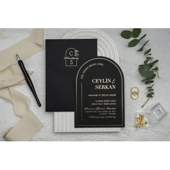 Ekonom Şeffaf Model Lüks Düğün Davetiyesi 9373