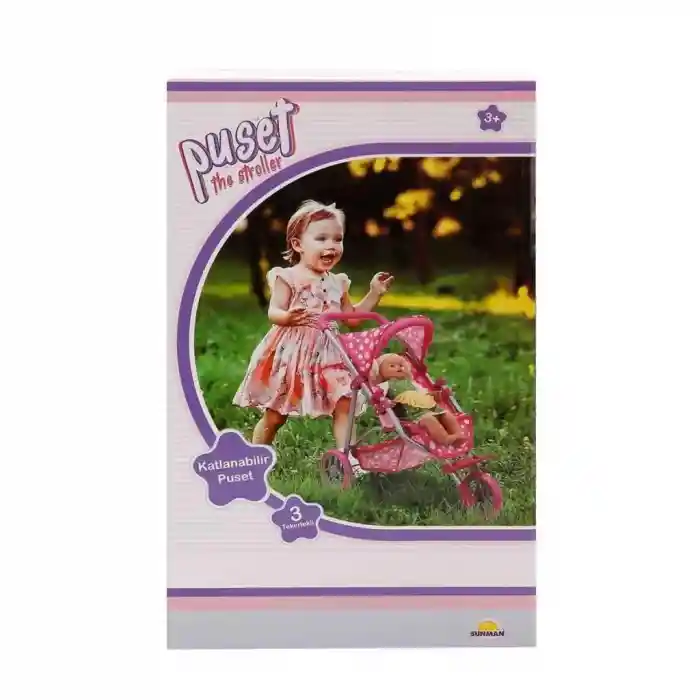 0663 Puantiye Desenli, 3 Tekerlekli ve Tenteli Oyuncak Puset - NessiWorld