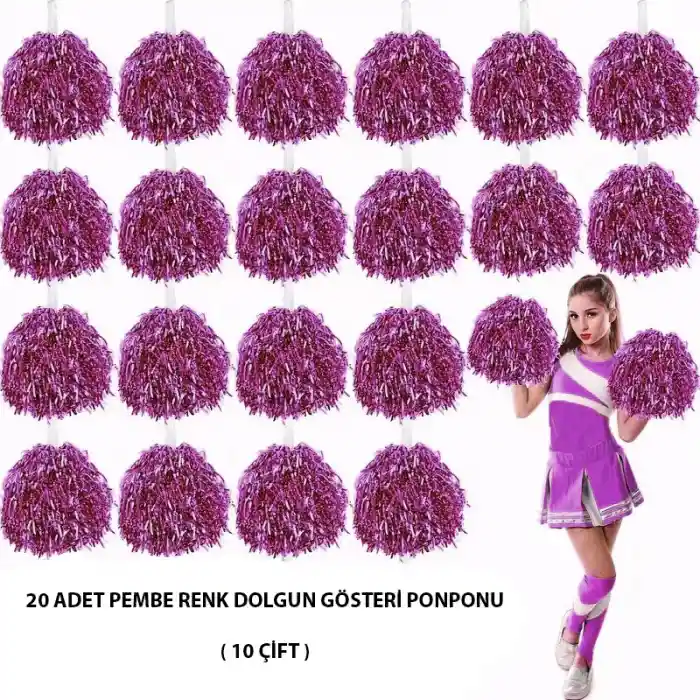 10 Çift ( 20 Adet ) Pembe Renk 23 Nisan 19 Mayıs 29 Ekim Okul Gösteri Ponponları