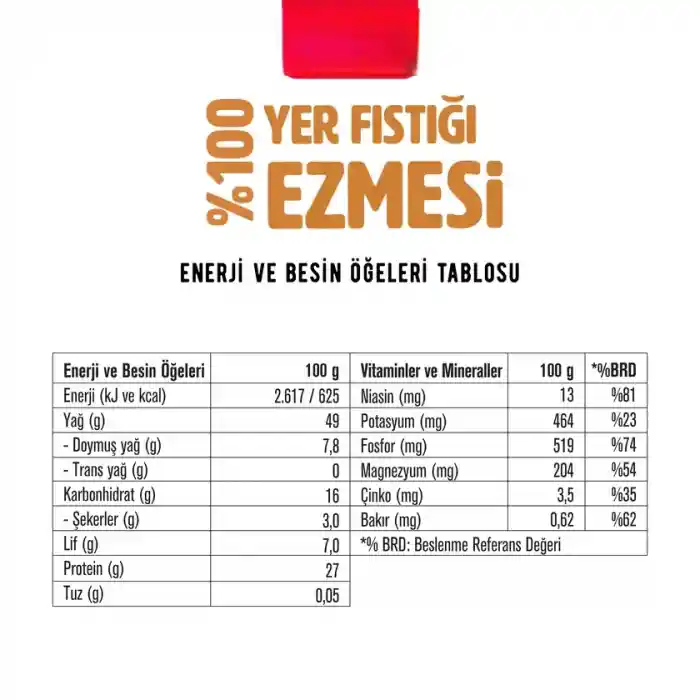 %100 Yer Fıstığı Ezmesi 315 Gr