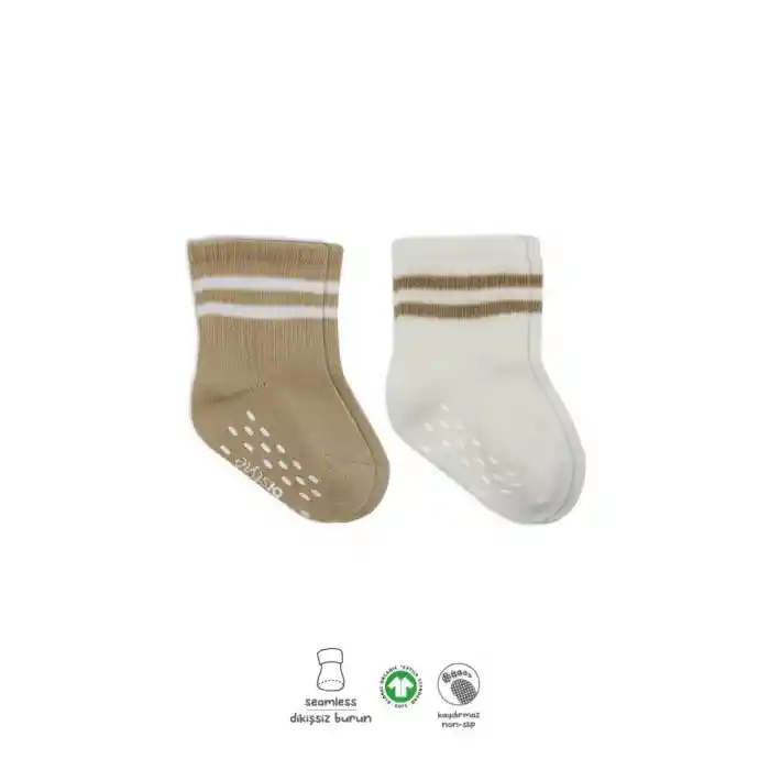 2Li Çemberli Kaymaz Soket Çorap 10125 Bej-Ekru