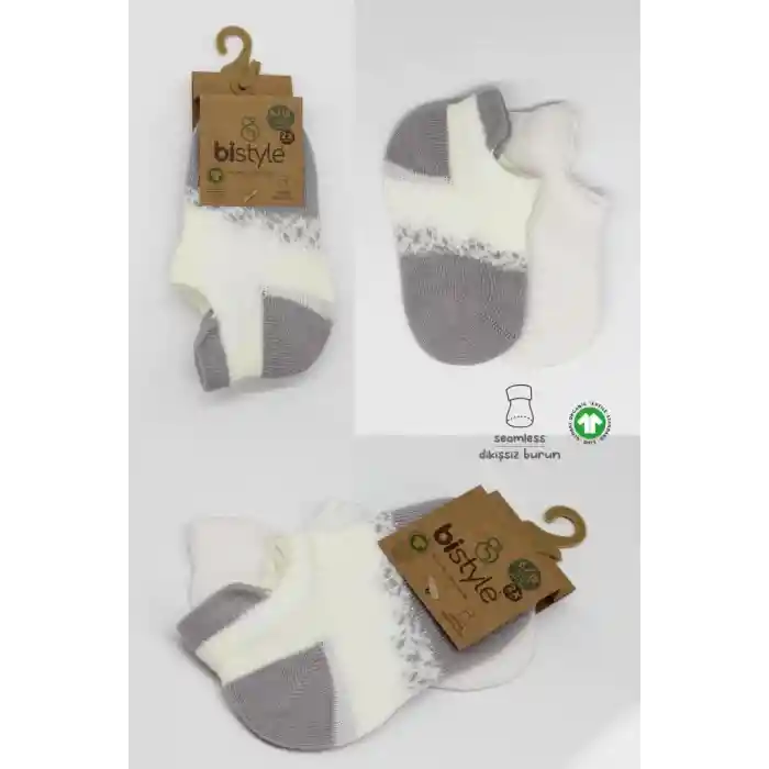 2Li Penye Sneakers Çorap 20105 Ekru Gri