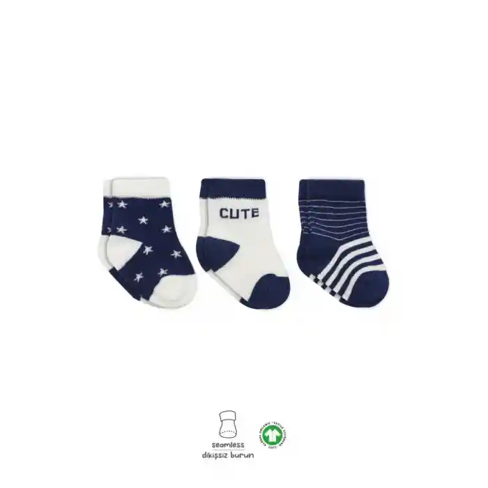 3Lü Penye Cute Stars Soket Çorap BS10115 Lacivert
