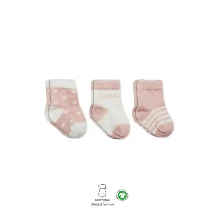 3Lü Penye Cute Stars Soket Çorap BS10115 Pembe