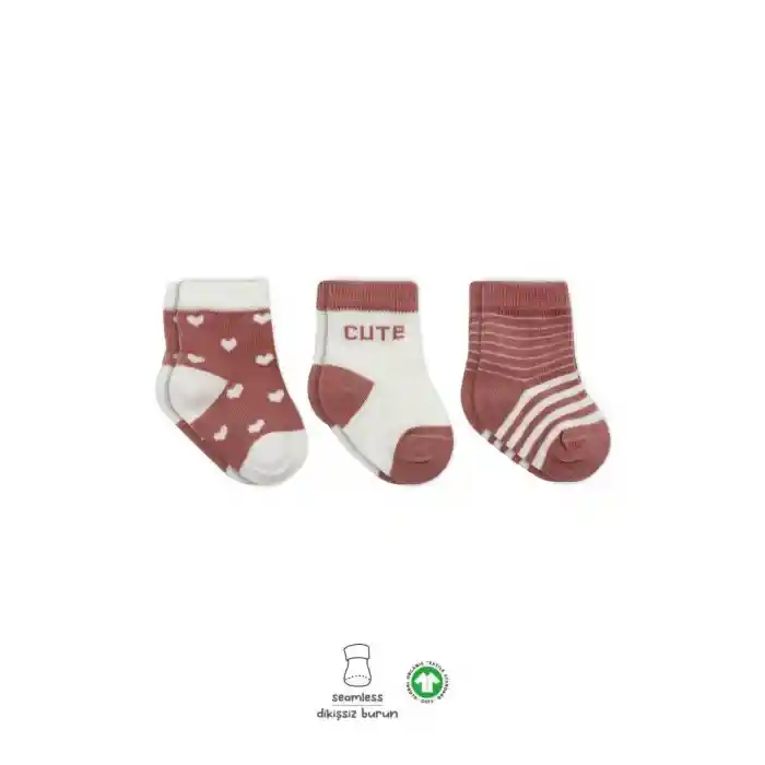 3Lü Penye Cute Stars Soket Çorap BS10115 Pudra