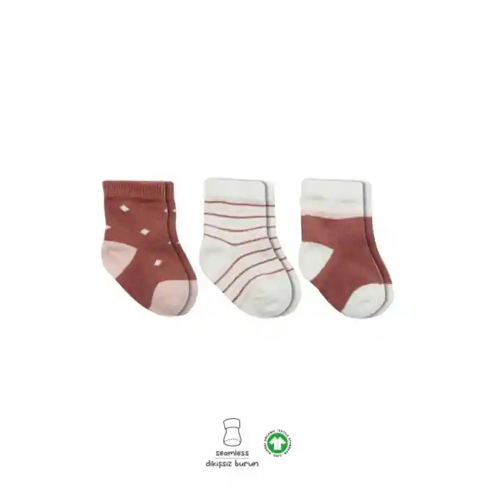3Lü Penye Kız Soket Çorap 10112 Pudra