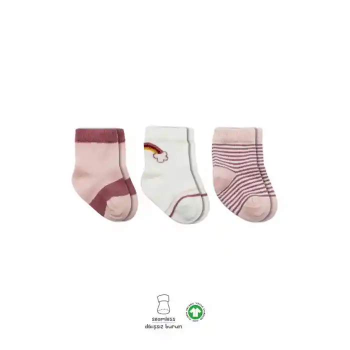 3Lü Penye Rainbow Soket Çorap BS10113 Pudra