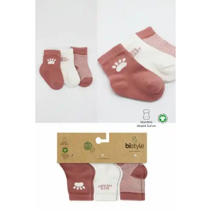 3Lü Penye Soket Çorap BS10110 Pudra