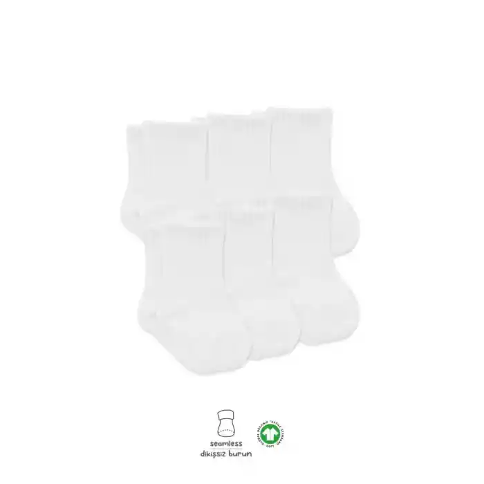 6Lı Basic Penye Soket Çorap 10101 Beyaz