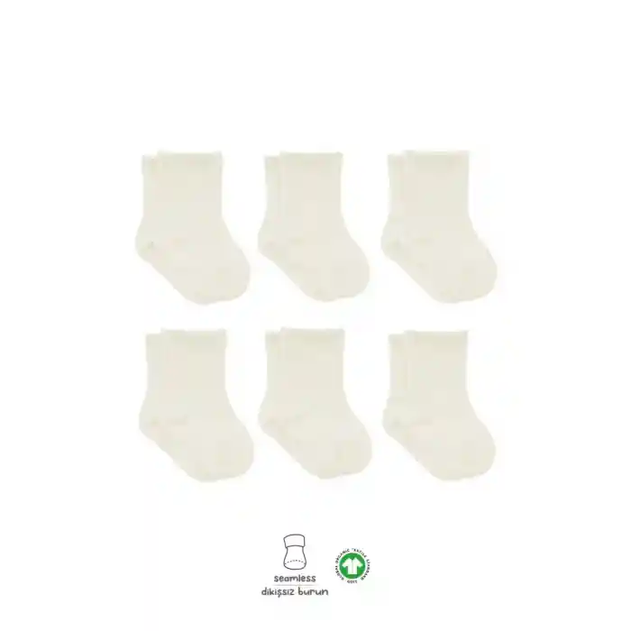 6Lı Basic Penye Soket Çorap 10101 Ekru