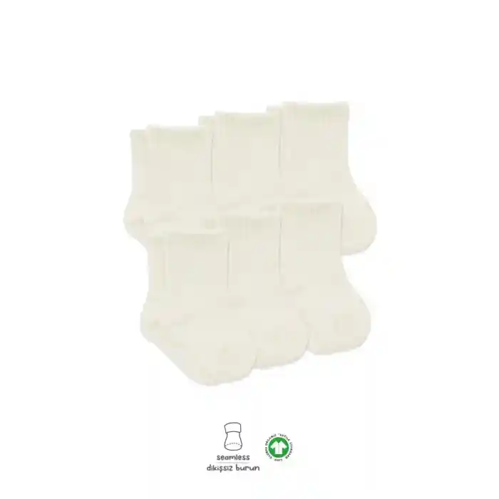 6Lı Basic Penye Soket Çorap 10101 Ekru